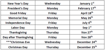 Holiday Schedule Banner