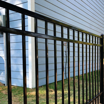 TruView black metal yard fence installation